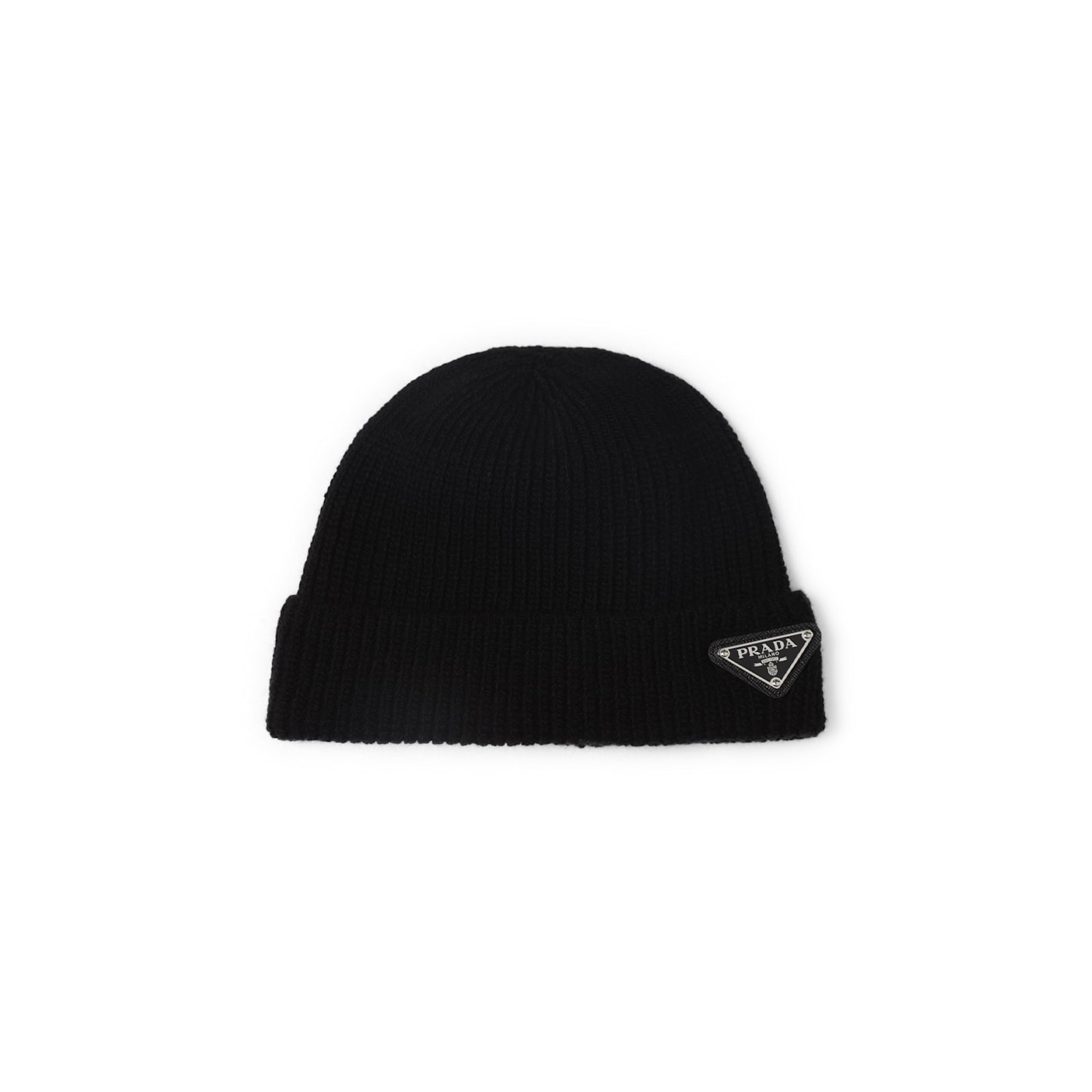 Prada Triangle Logo Cashmere Beanie In Black