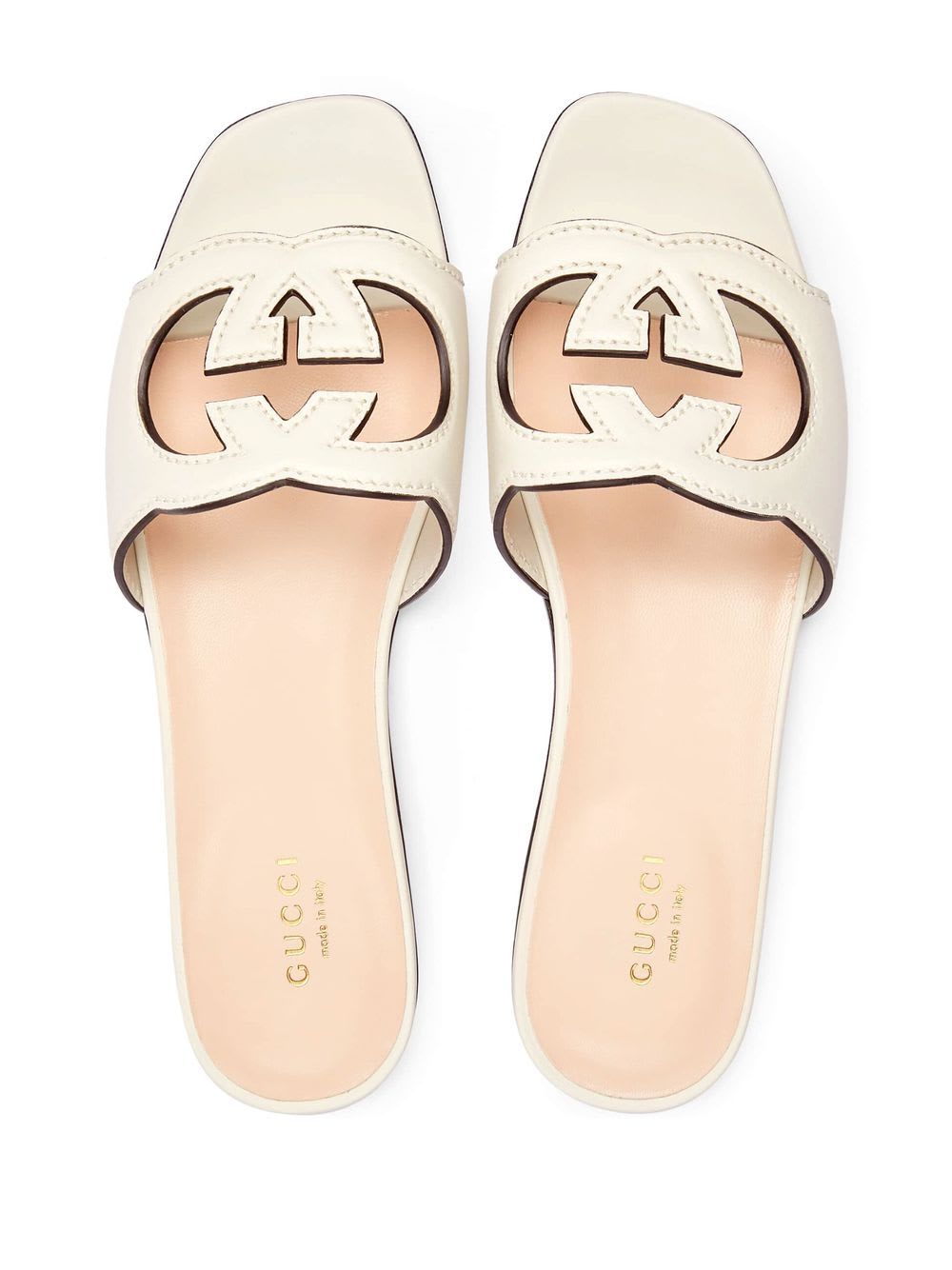 Gucci Leather Flat Sandals In White