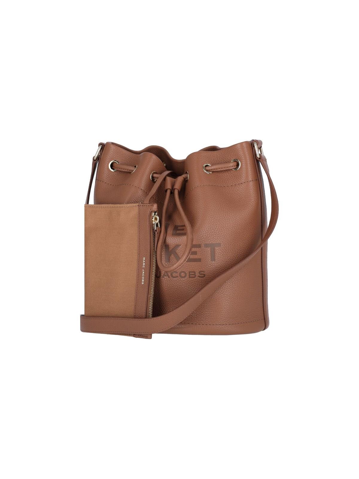 Marc Jacobs 'the Bucket' Brown Crossbody Bag With Embossed Logo On The Front In Buff