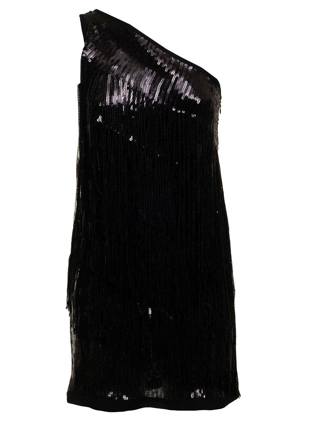 Pinko Womans One Shoulder Black Sequins Dress
