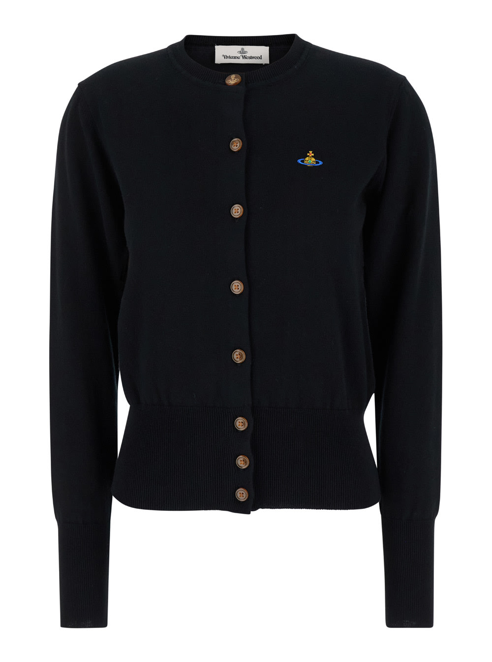 Vivienne Westwood bea Black Cardigan With Orb Embroidery And Branded Button In Cotton And Cashmere Woman