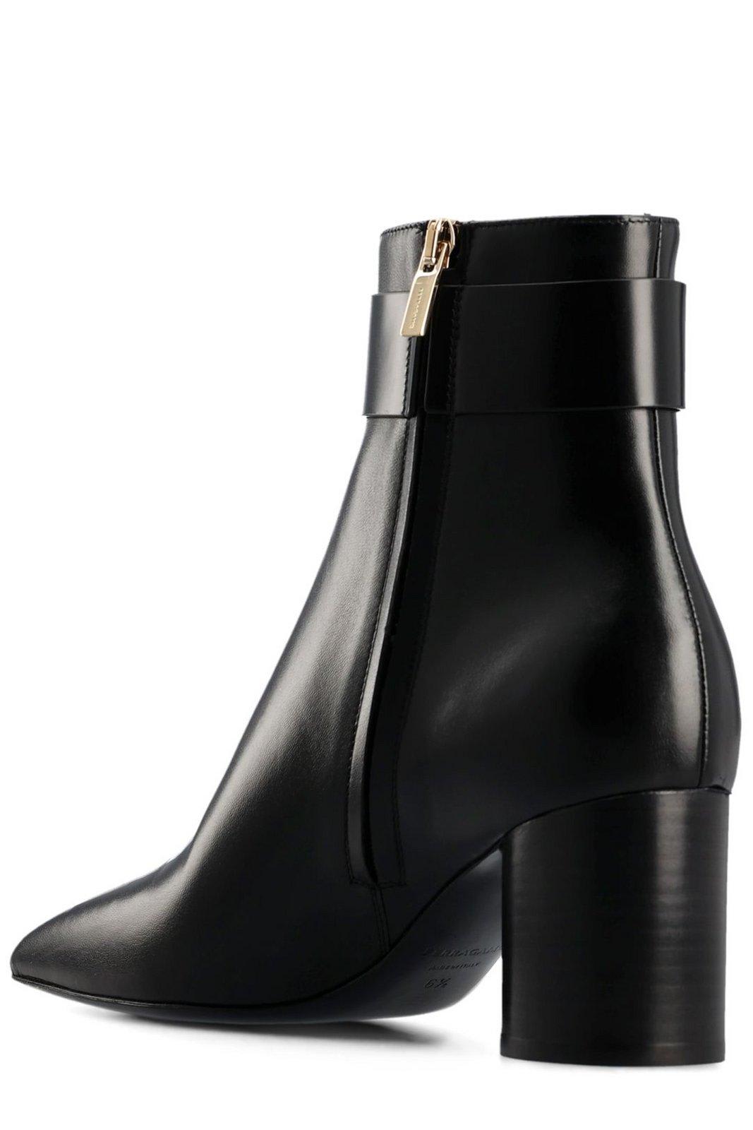 Shop Ferragamo Pointed Toe Buckle Boots In Black