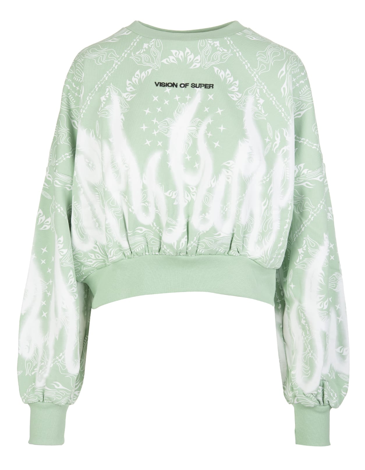 Vision of Super Woman Light Green Short Sweatshirt With Bandana Print