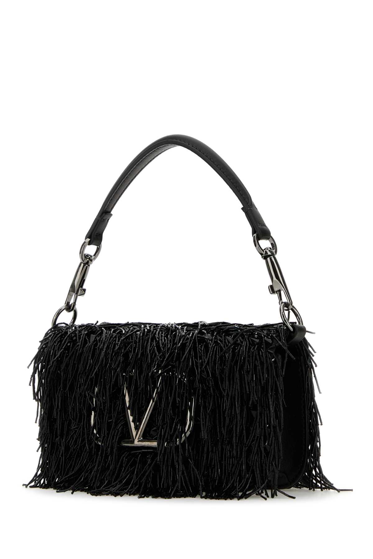 Shop Valentino Embellished Satin Small Locã² Handbag In Jetnero