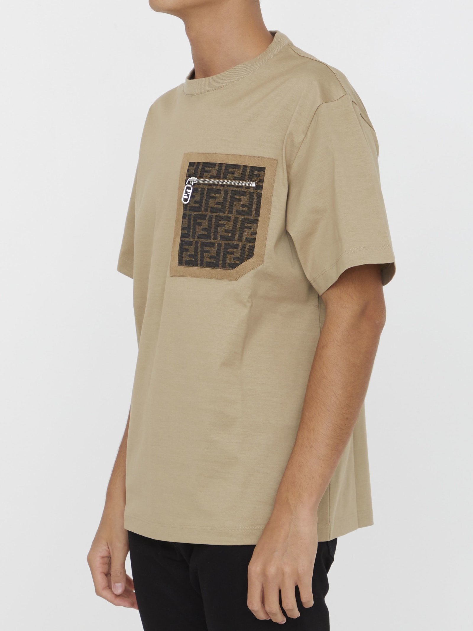 Shop Fendi Beige Jersey T-shirt