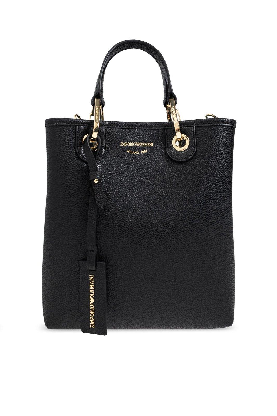 Emporio Armani Deer Print Myea Vertical Shopper Bag In Black