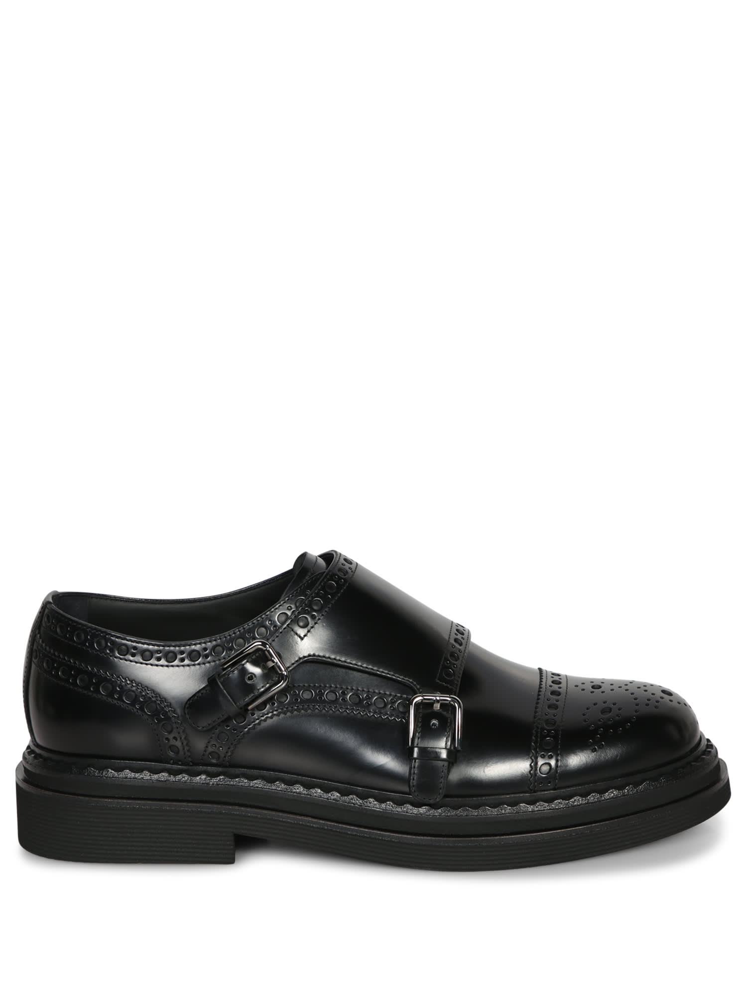 Shop Dolce & Gabbana Black Leather Monk-strap Shoes