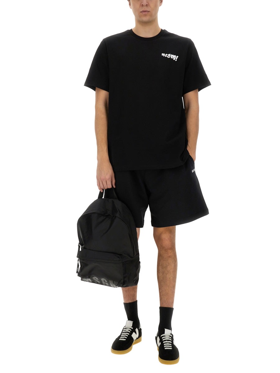 Msgm Slogan-print Cotton T-shirt In Black