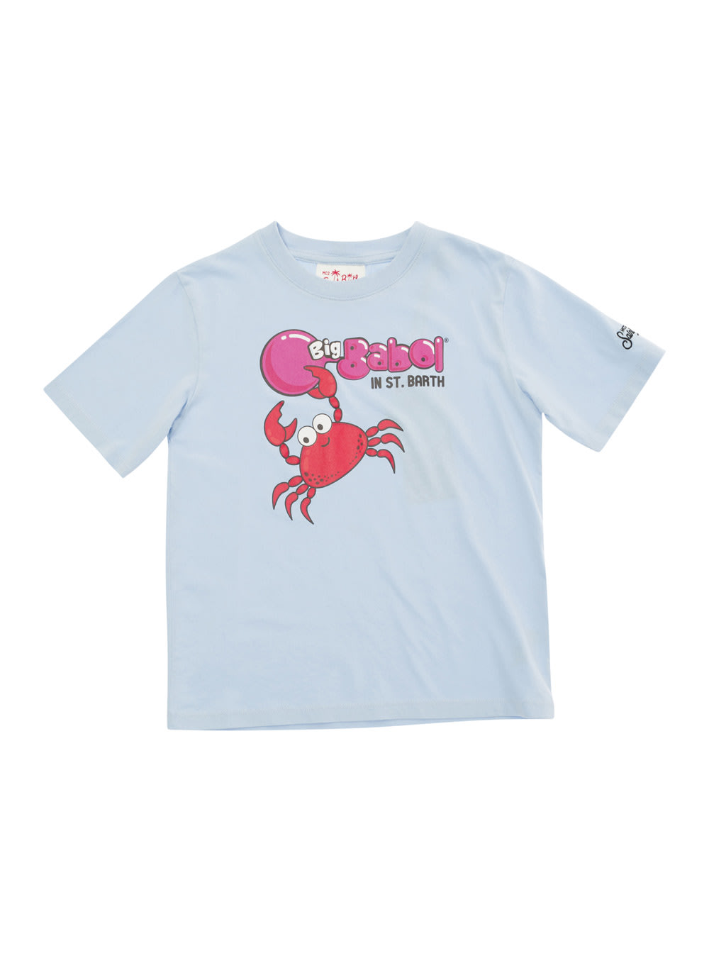 Shop Mc2 Saint Barth Light Blue T-shirt With Big-babol Crab Print In Cotton Baby