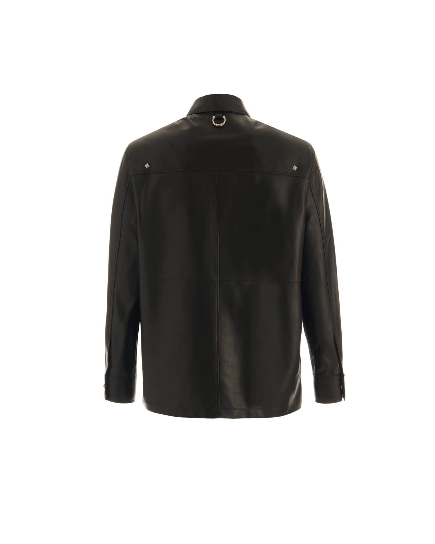 Shop John Richmond Leather Shirt With Pockets In Nero