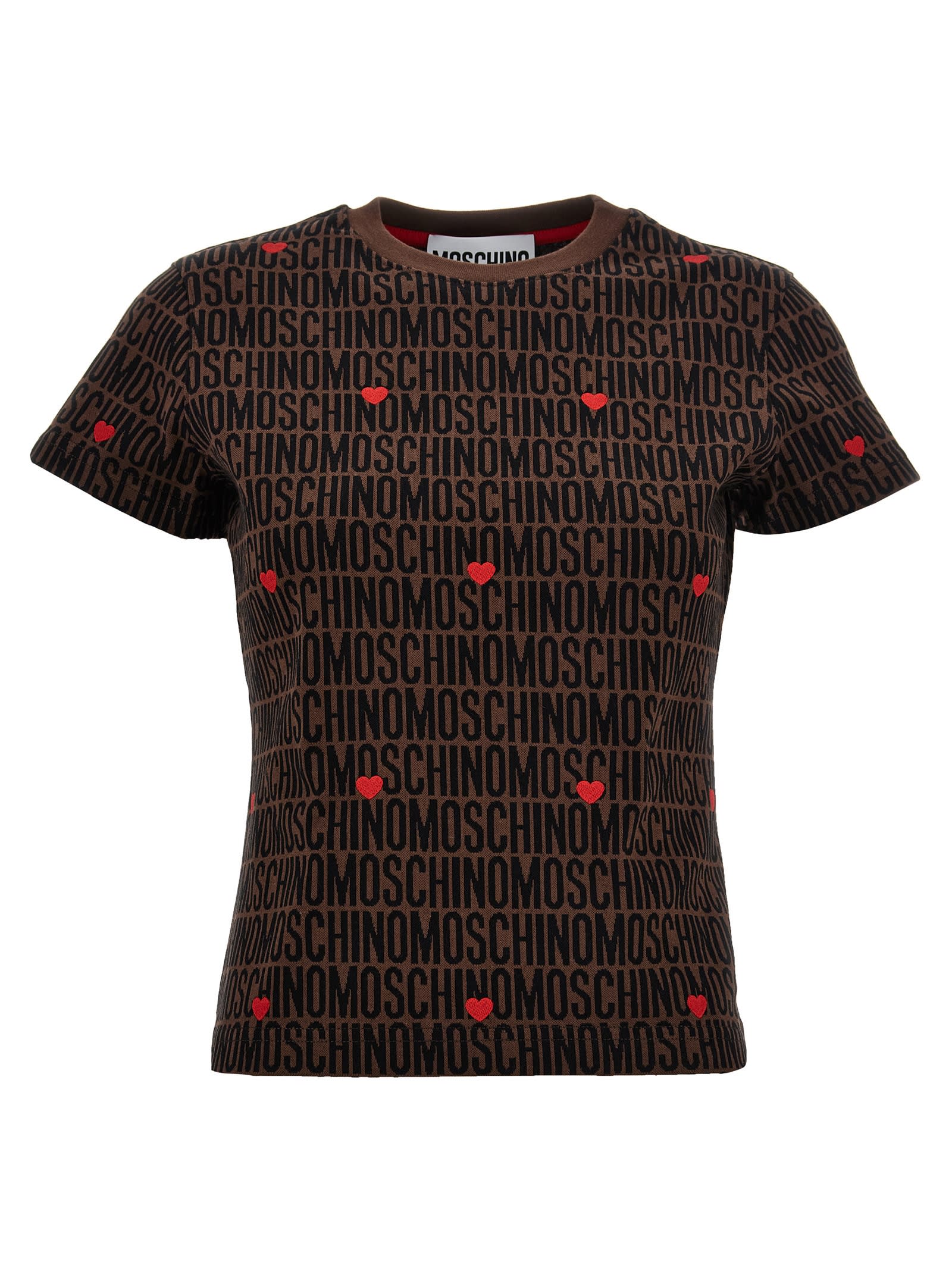 Shop Moschino Logo T-shirt In Brown