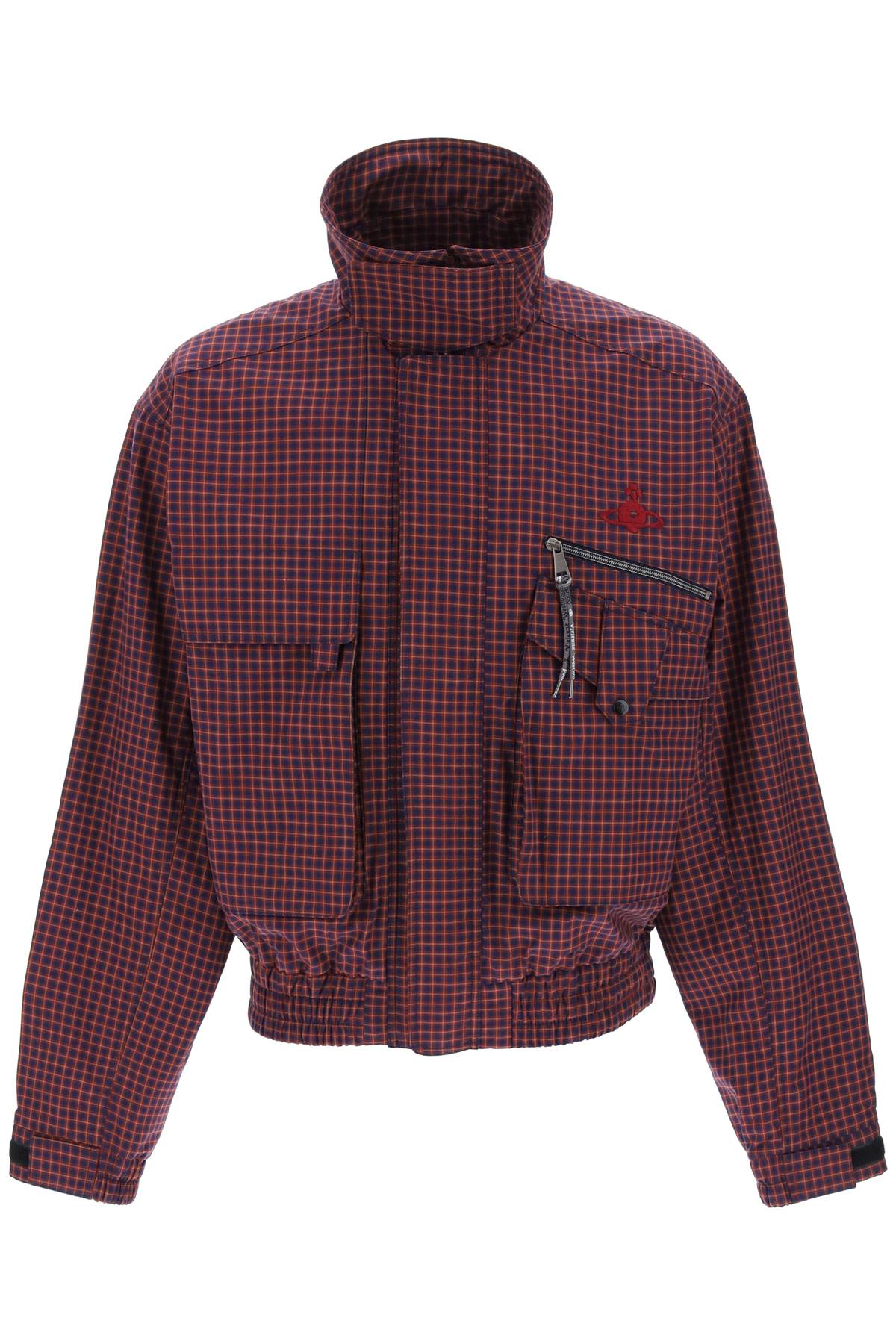 Shop Vivienne Westwood Micro Tartan Memphis Bomber Jacket In Red Navy (blue)