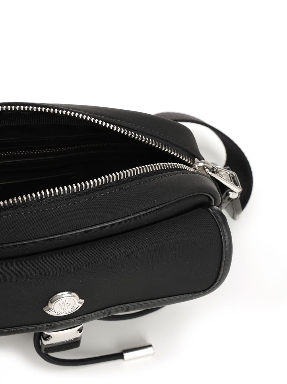 Moncler Structured Black Shoulder Bag With Metallic Clasp In Gray