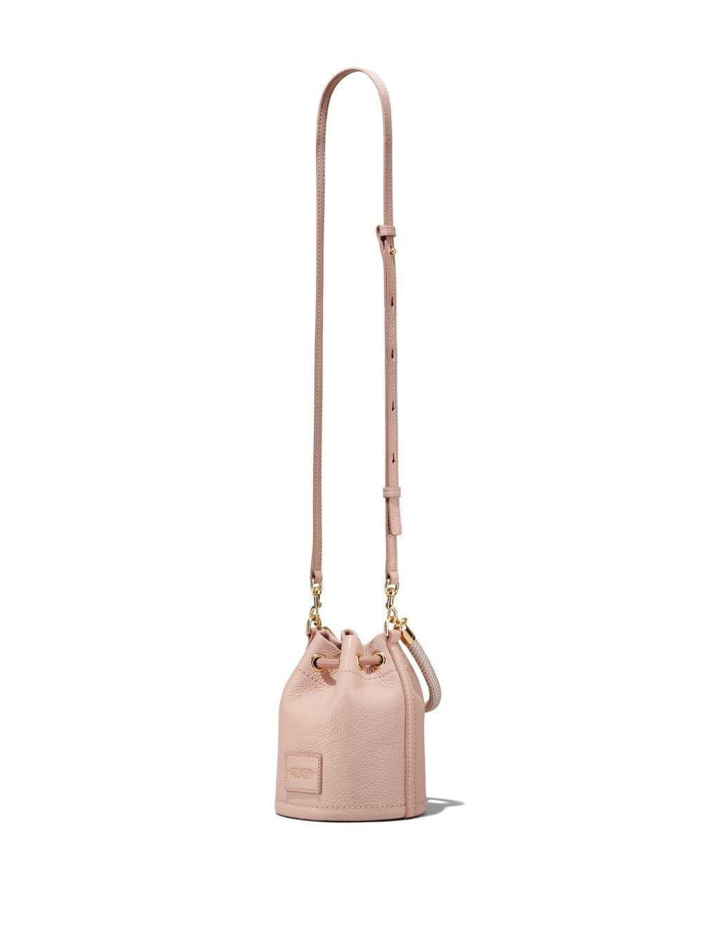 Shop Marc Jacobs The Leather Bucket Mini Pink Handbag With Drawstring And Front Logo In Hammered Leather Woman
