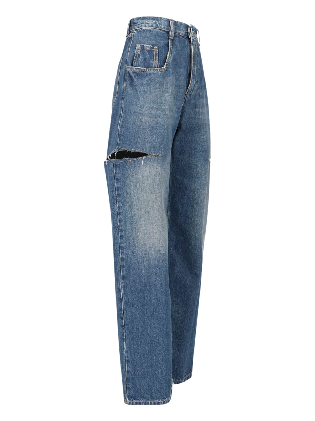 Maison Margiela High-waisted Wide-leg Jeans With Horizontal Cut-out Details In Blue