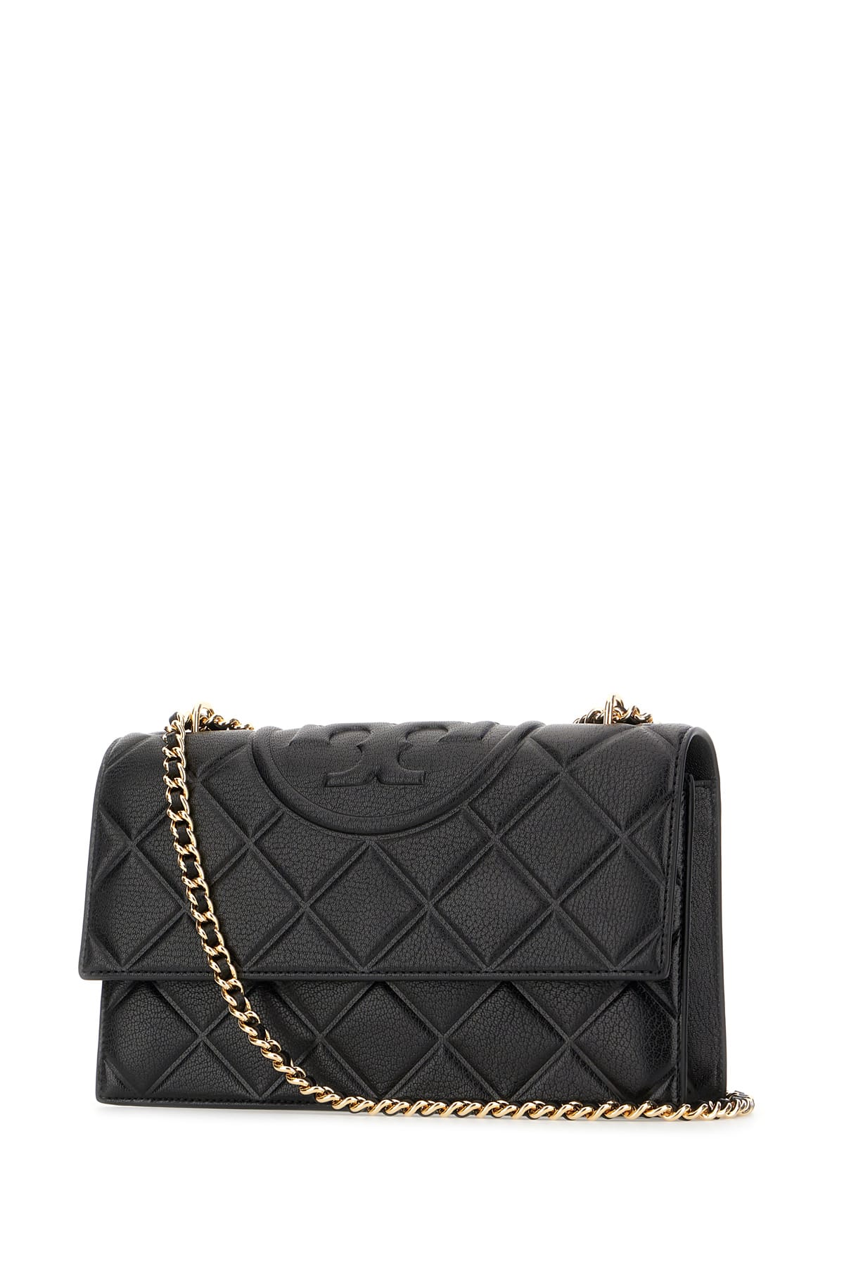 Tory Burch Black Leather Fleming Shoulder Bag In Black