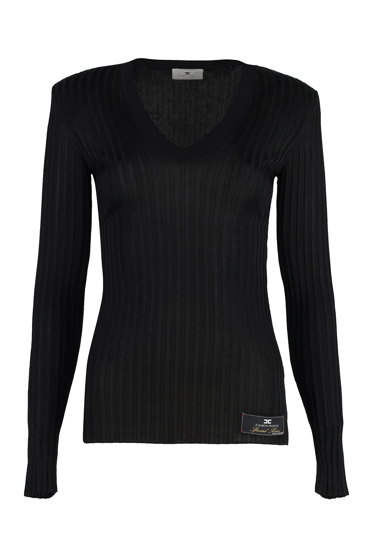 Shop Elisabetta Franchi Ribbed Knit Top In Black