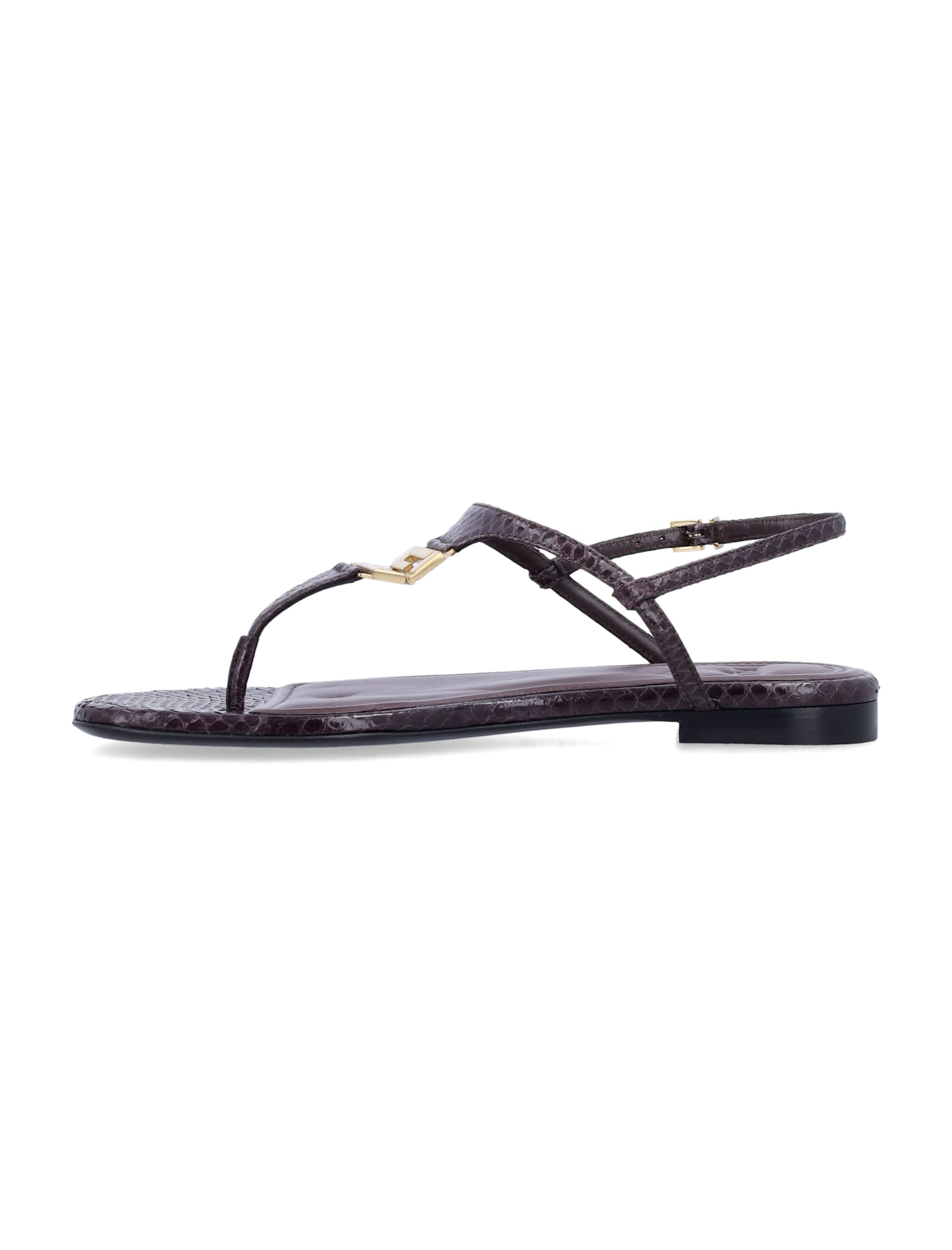 Fendi Chocolate Leather Fold Thong Sandals In Brown