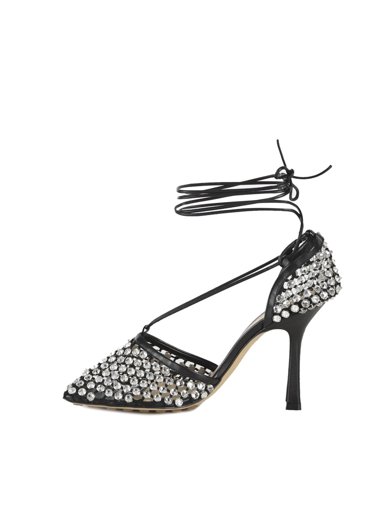 Shop Bottega Veneta Sparkle Stretch Lace-up Sandals In Black-cr