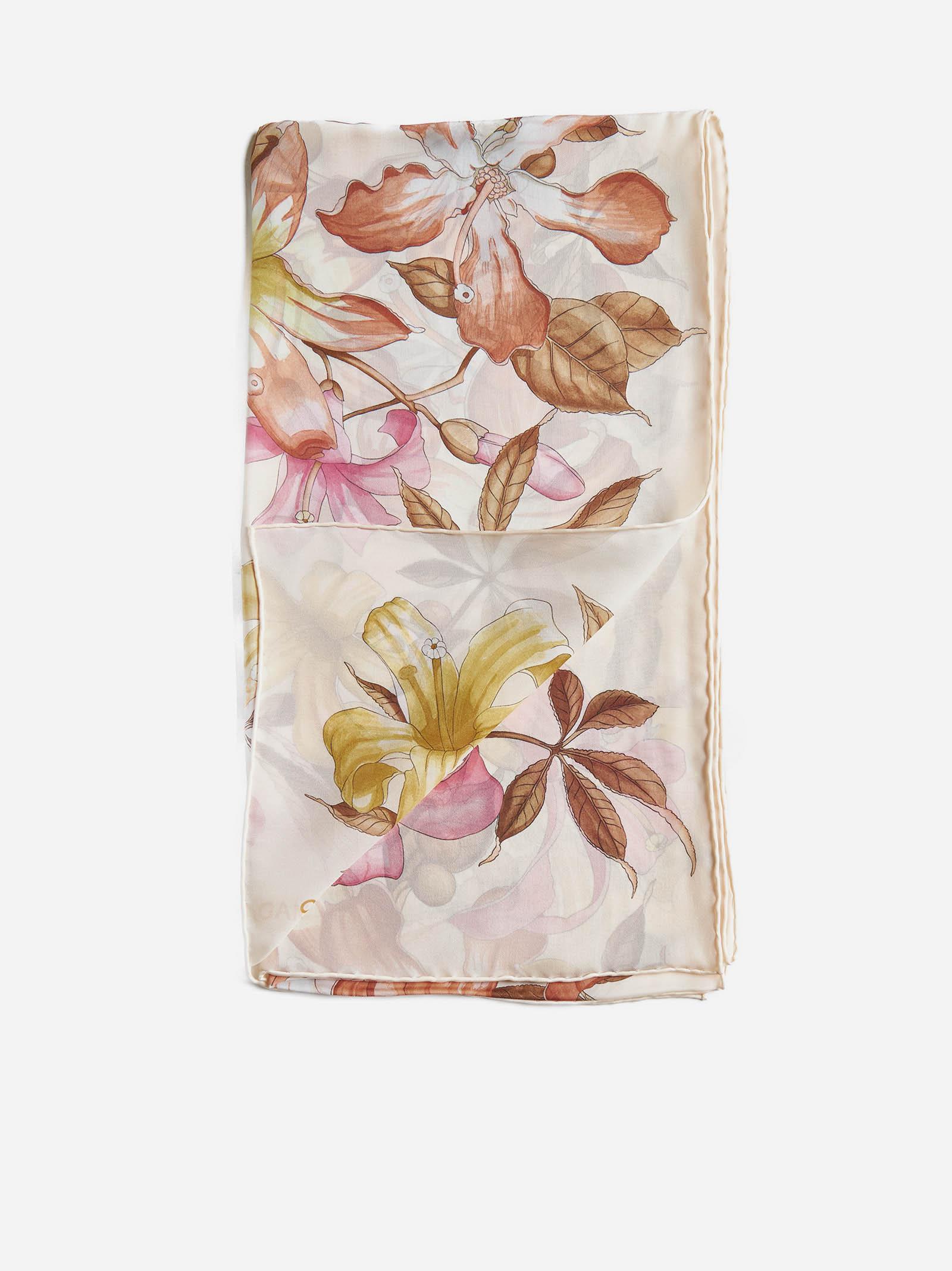 Shop Ferragamo Floral Print Silk Scarf In White