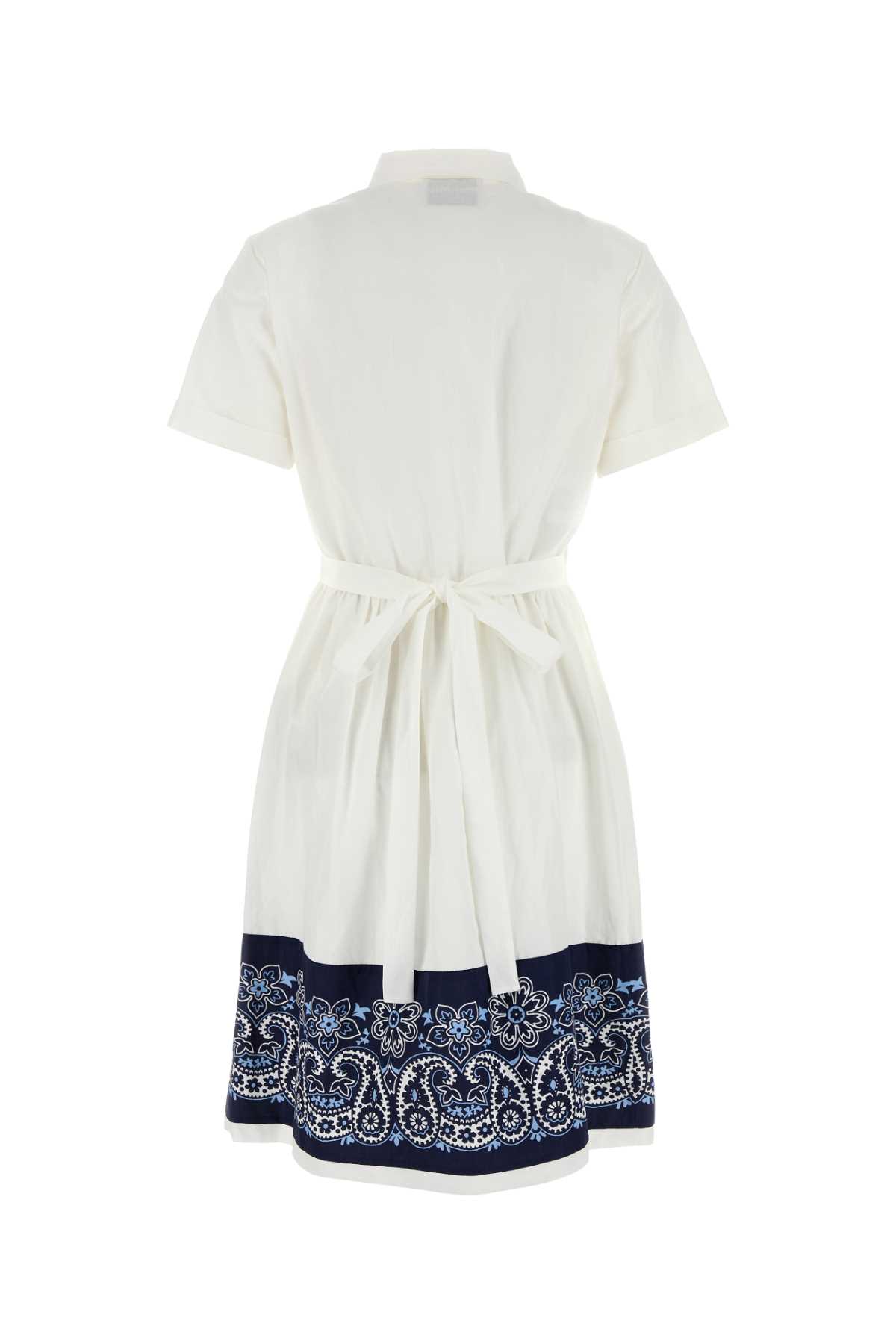 Miu Miu White Cotton Blend Shirt Dress In Multi
