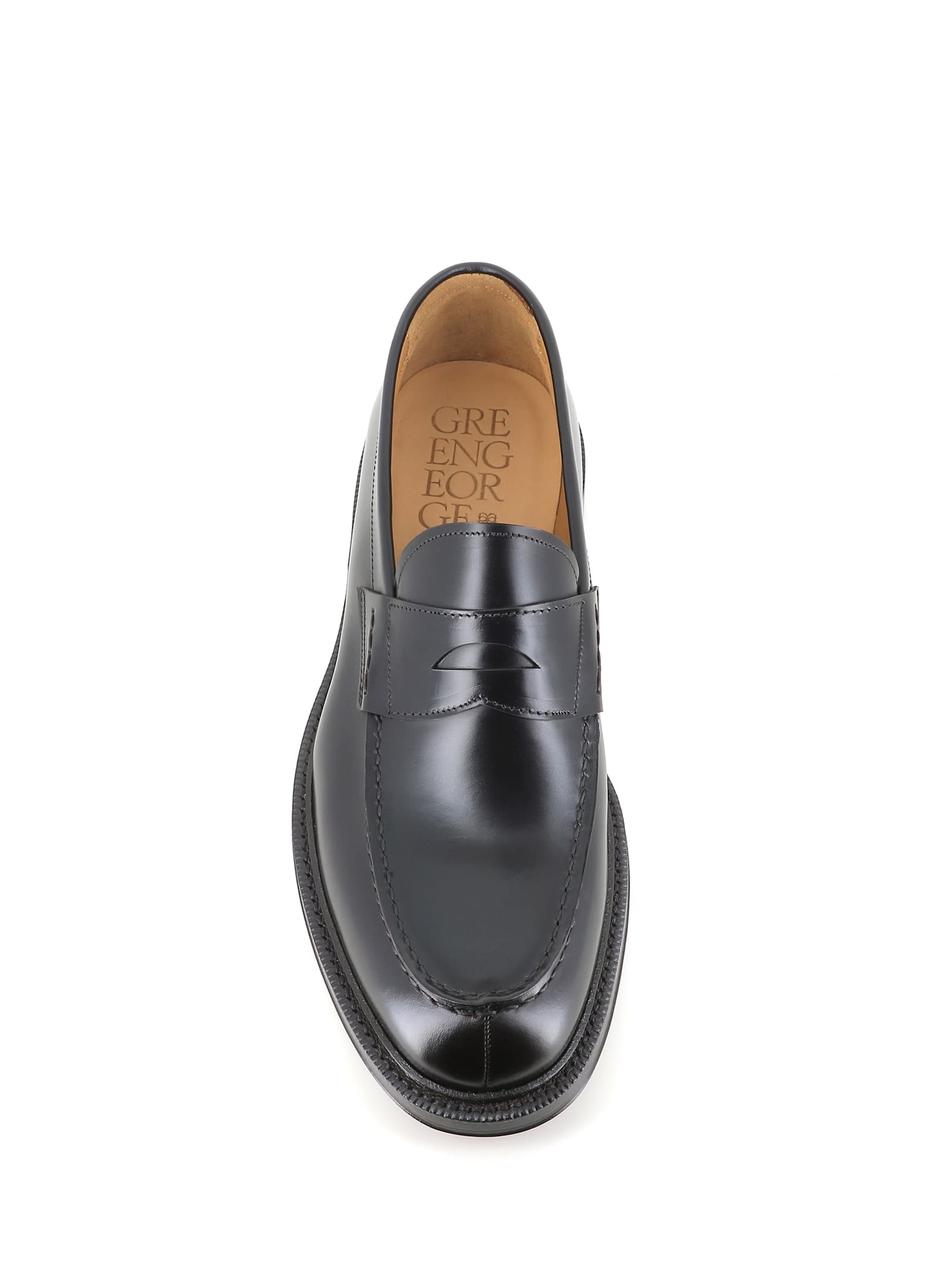Green George Penny Leather Loafers In Brown