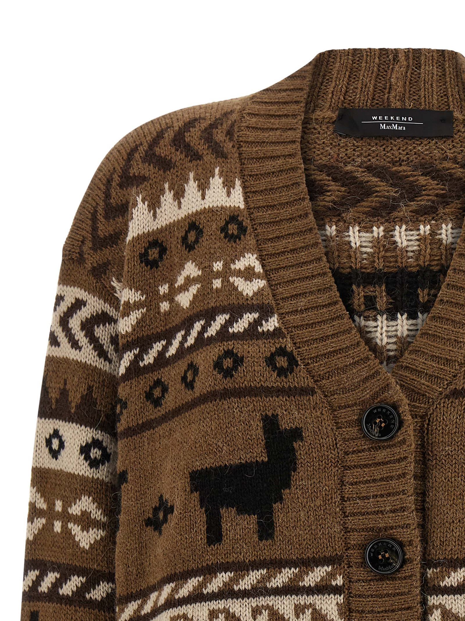 Weekend Max Mara V-neck Cardigan With Ribbed Cuffs And Hem In Multi