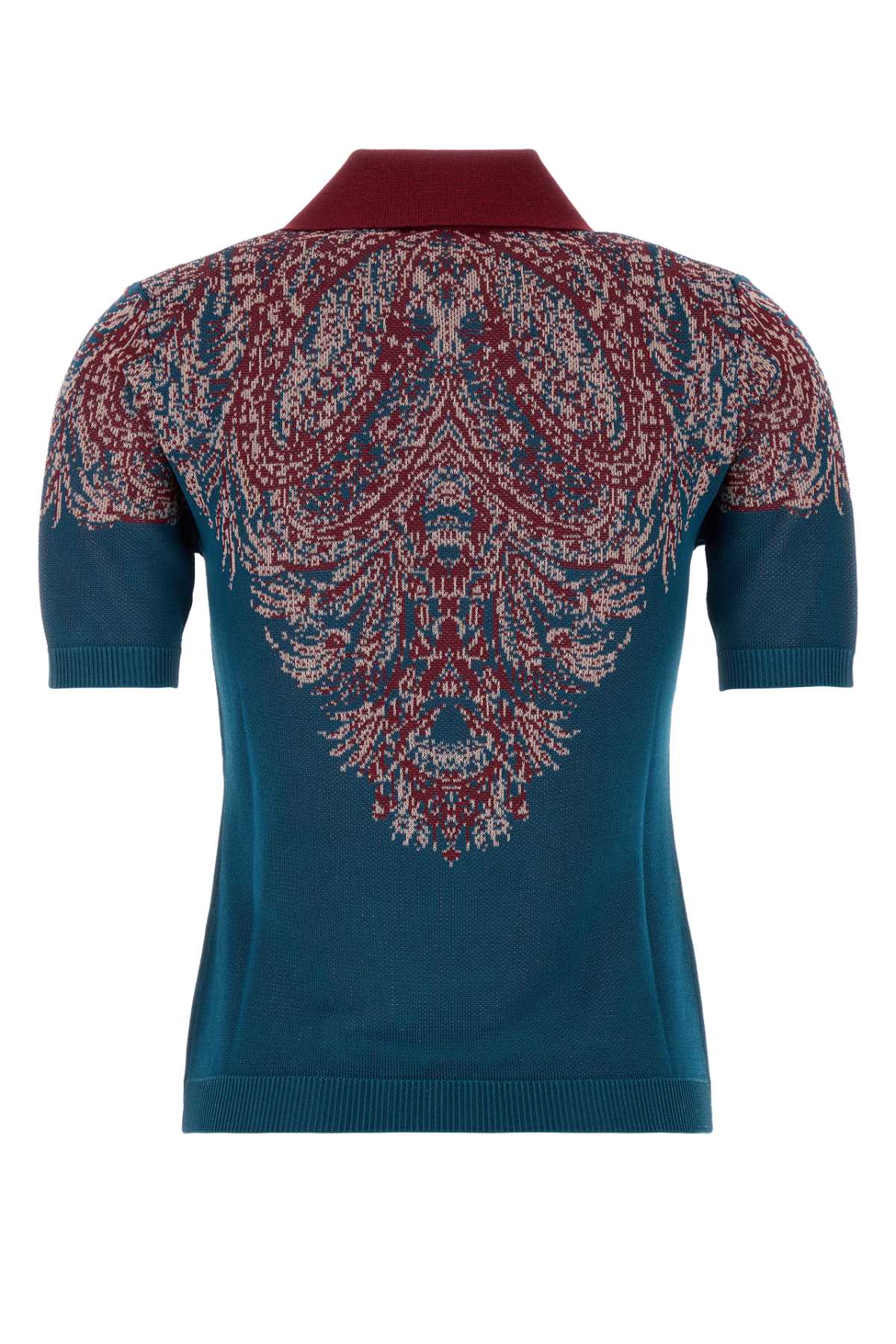 Etro Collared V-neck Polo With Patterned Ribbed Cuffs In Purple