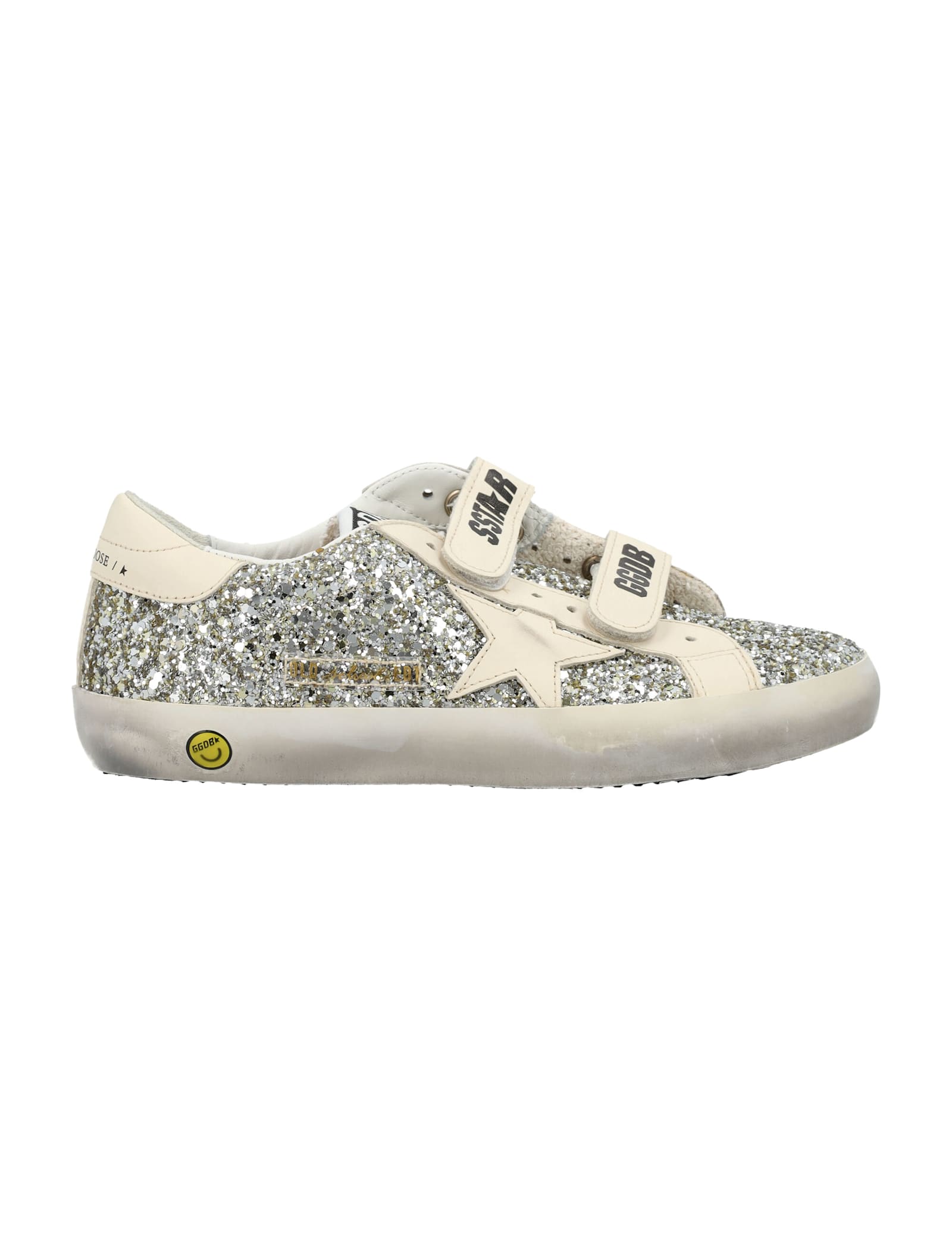 Golden Goose Kids Old School Glitter And Leather Sneakers In Silver