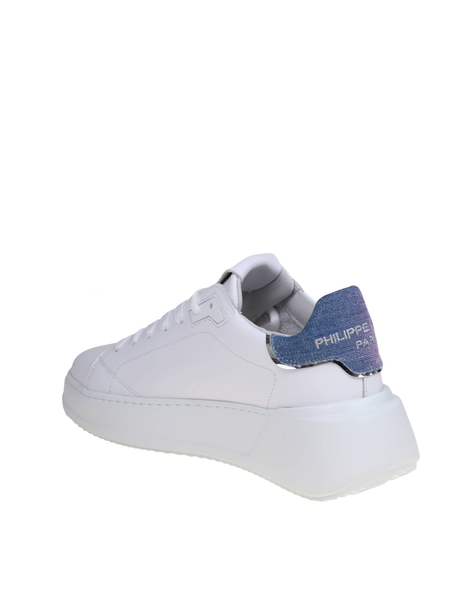 Shop Philippe Model Tres Temple Low In White Leather And Jeans