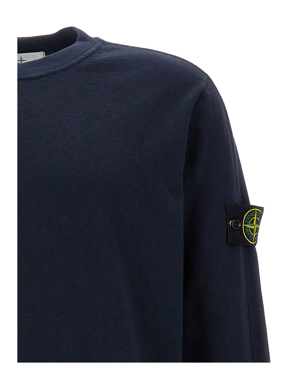 Stone Island Blue Crewneck Sweatshirt With Logo Patch In Cotton Man In Blu