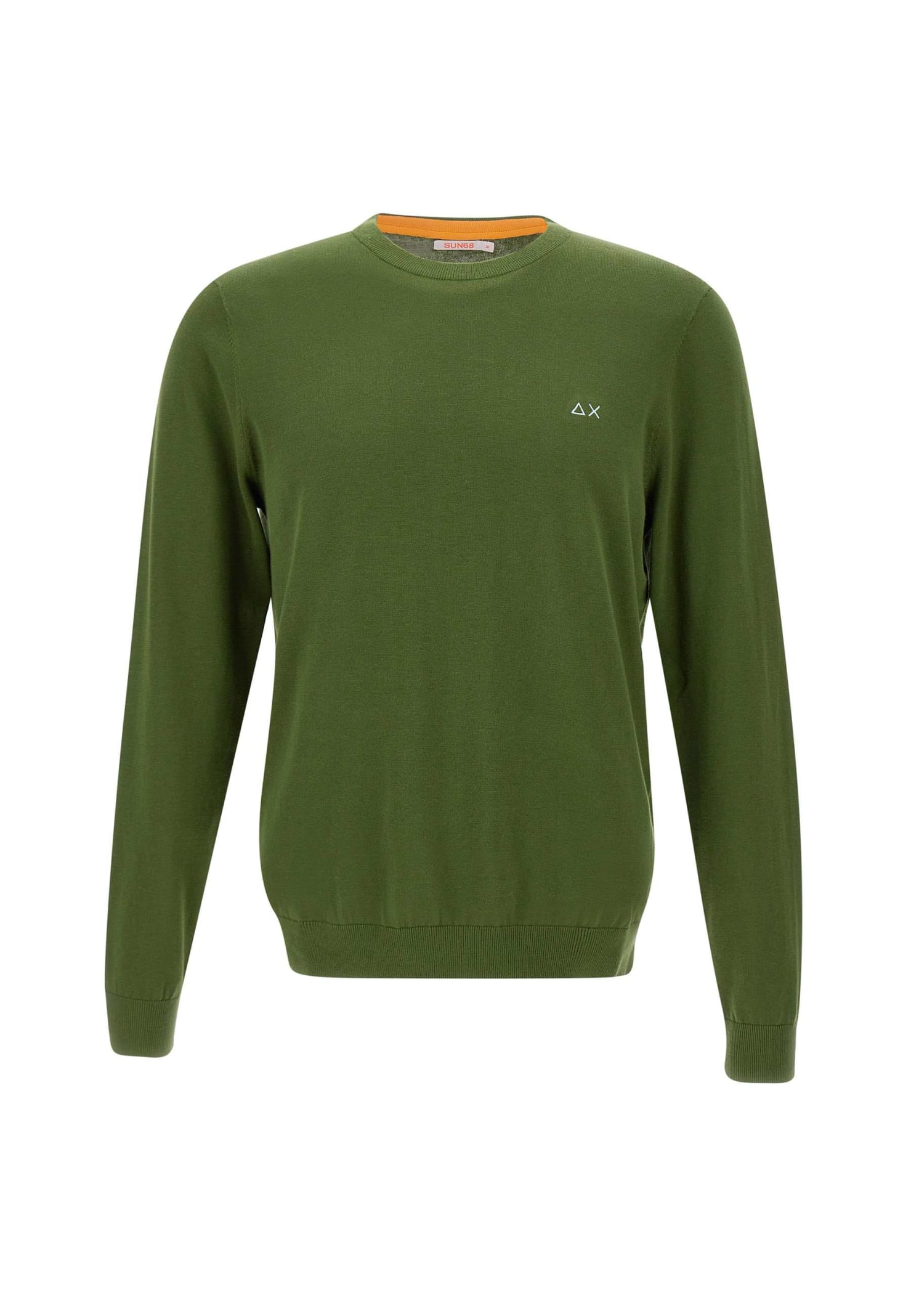 Shop Sun 68 Round Elbow Cotton Sweater In Green