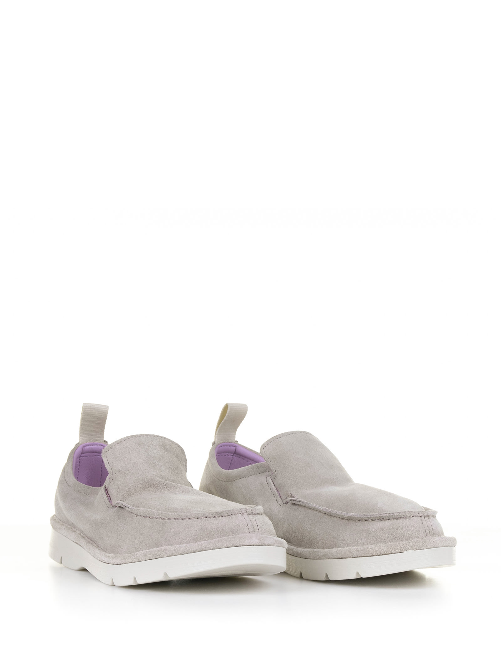 Shop Pànchic Gray Suede Moccasin In Fog