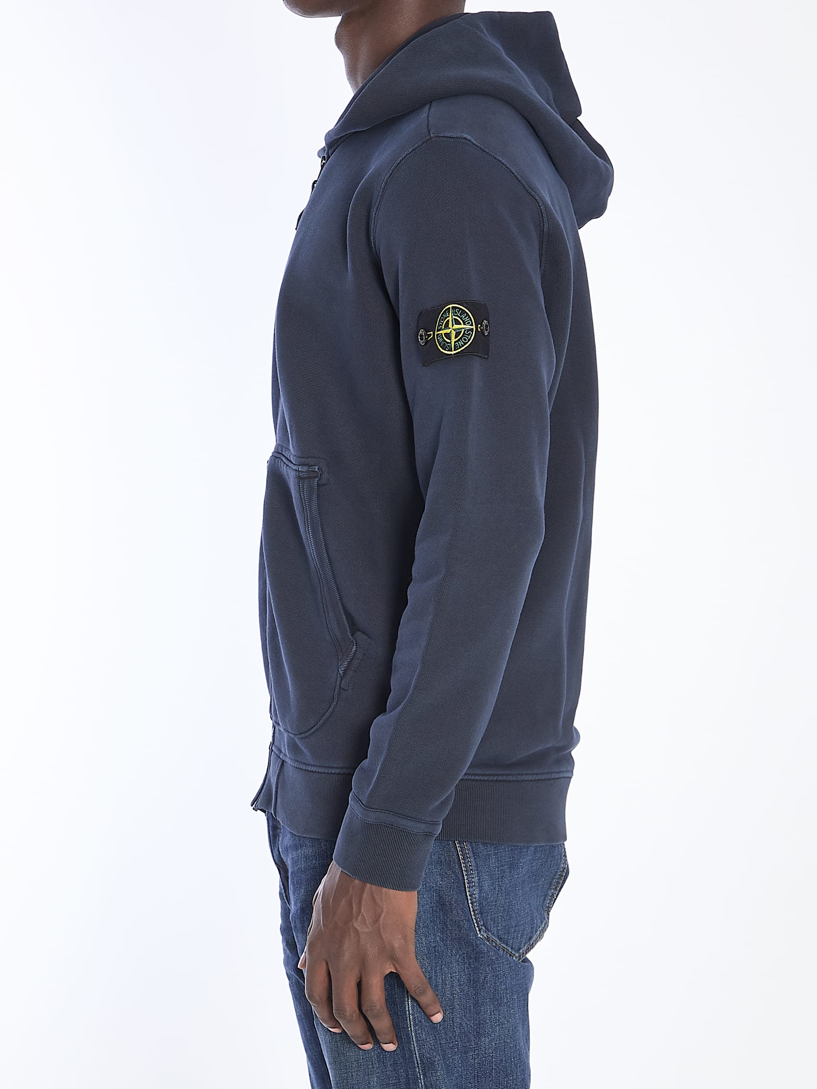 Shop Stone Island Zip-up Hoodie In Blue