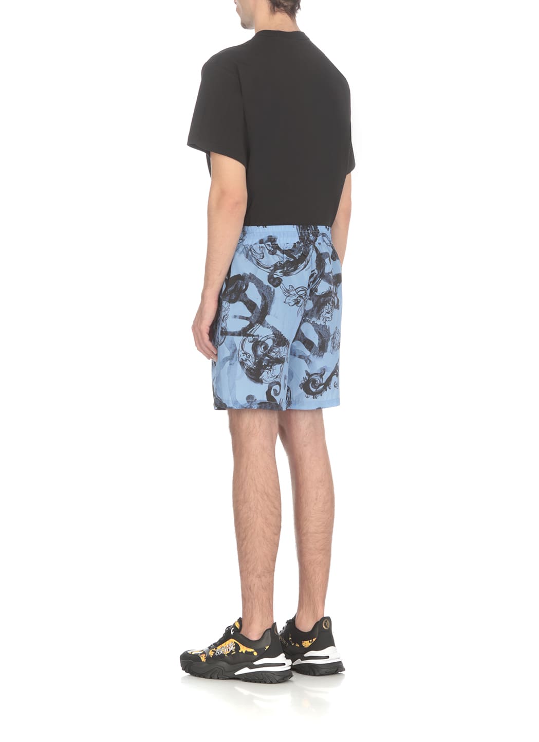 Shop Versace Jeans Couture Swim Trunks With Watercolor Print In Celeste