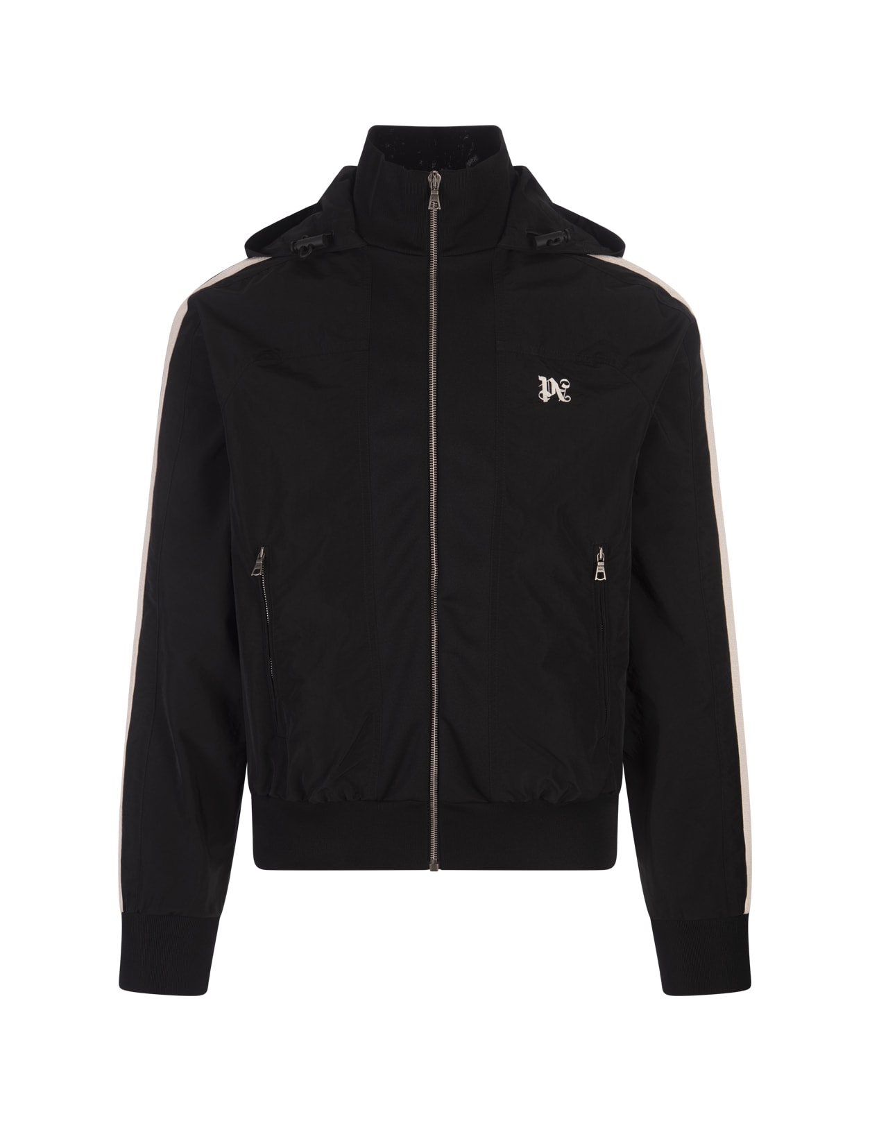 Shop Palm Angels Black Sporty Windbreaker Jacket With Pa Monogram