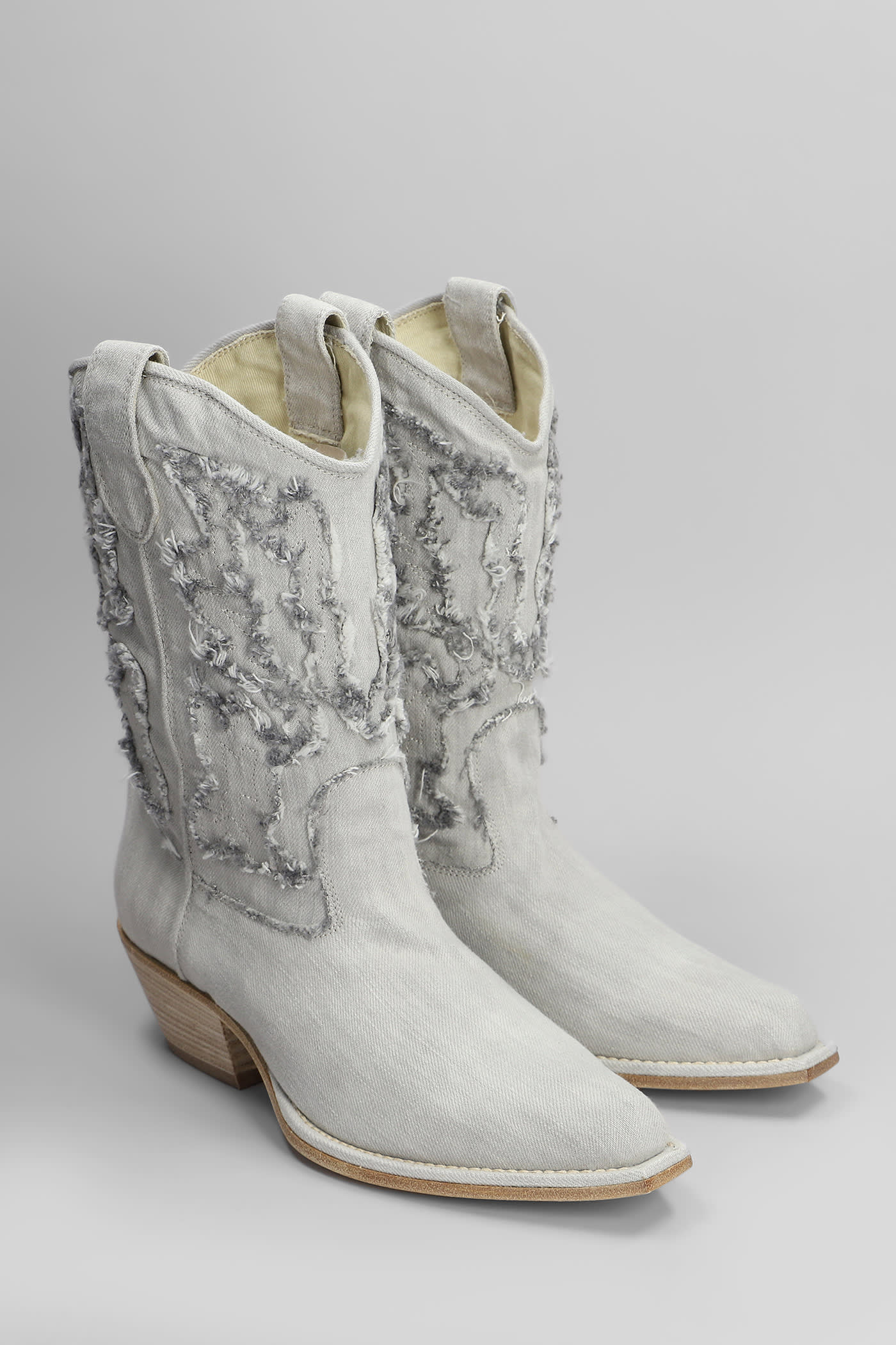Shop Vic Matie Denim 305 Texan Ankle Boots In Grey Fabric