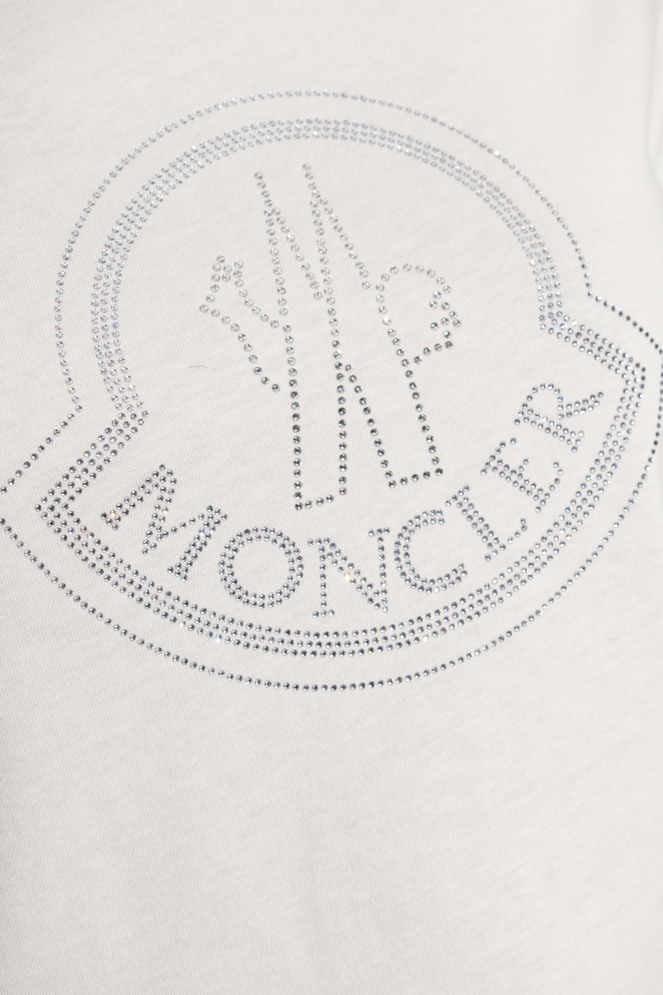 Moncler Women White Cotton Rhinestone Logo T-shirt In White