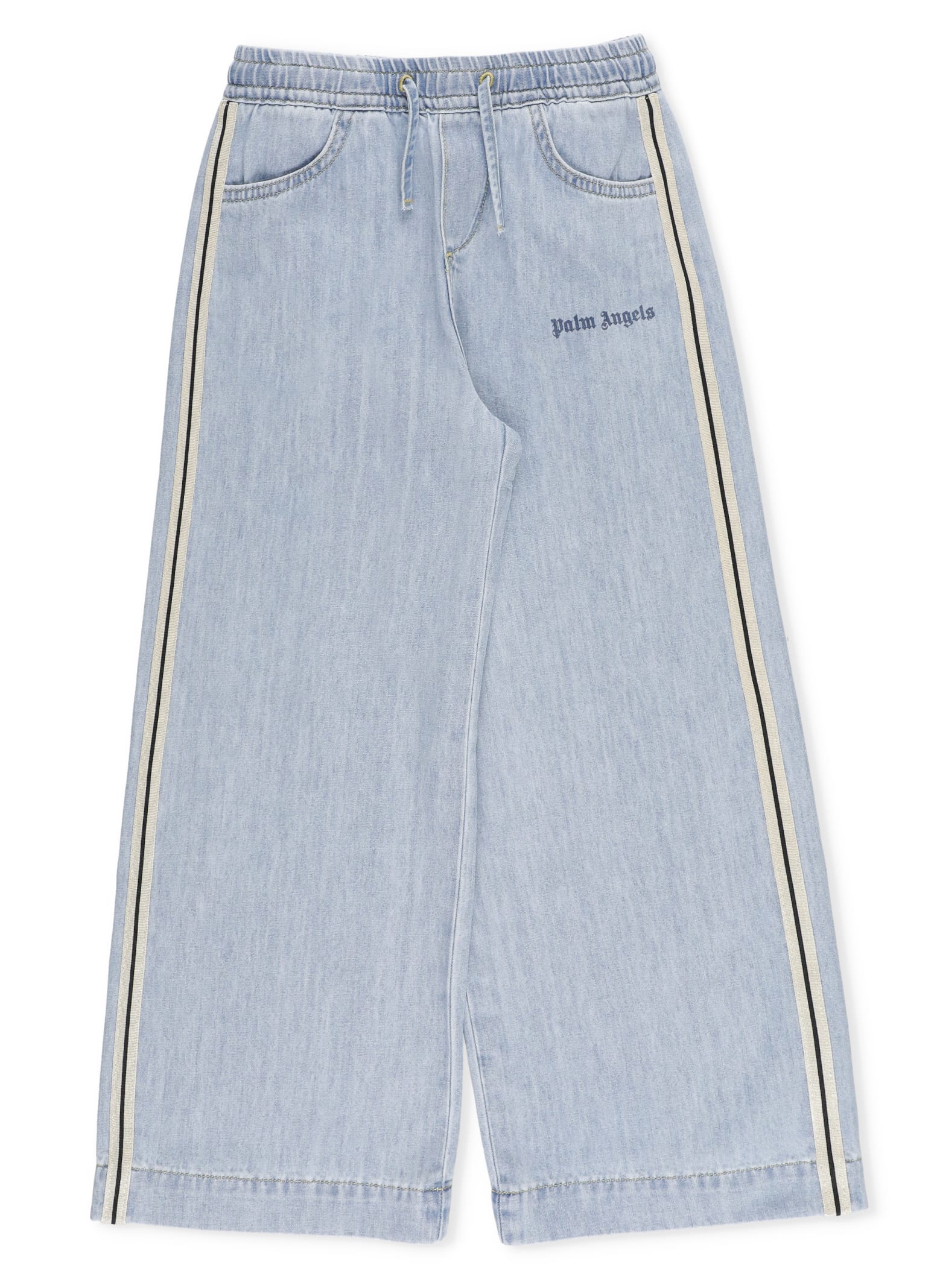 Shop Palm Angels Cotton Palazzo Trousers In Light Blue