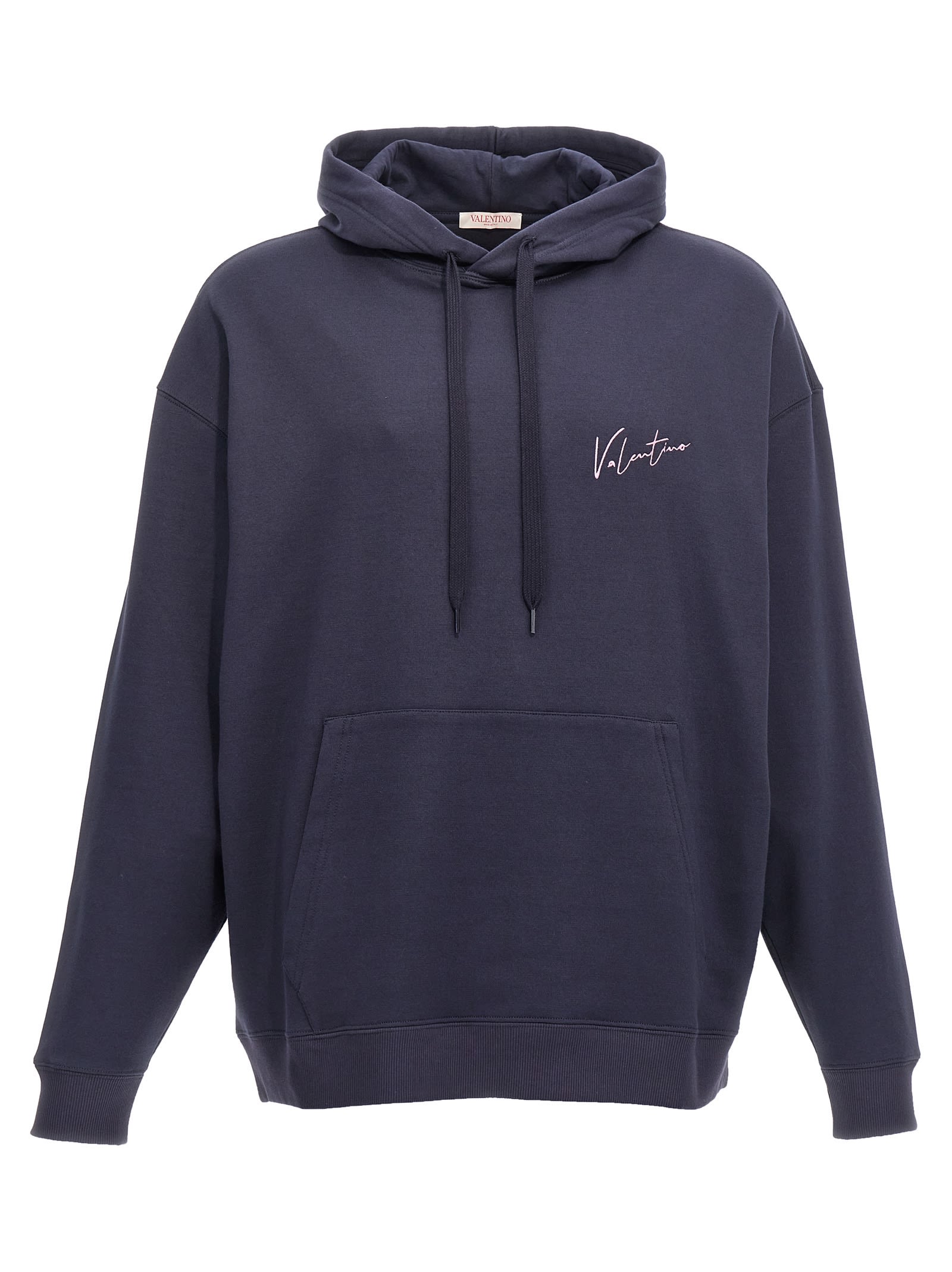 Shop Valentino Logo Embroidery Hoodie In Blue