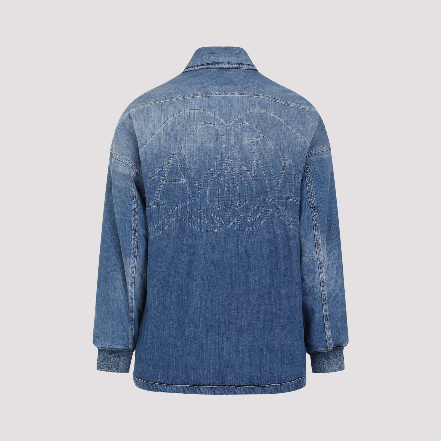 Shop Alexander Mcqueen Quilted Denim Shirt In Blue Washed