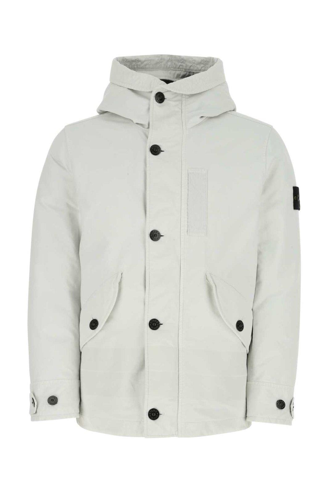 Shop Stone Island Logo-patch Long-sleeved Hooded Jacket In Ice
