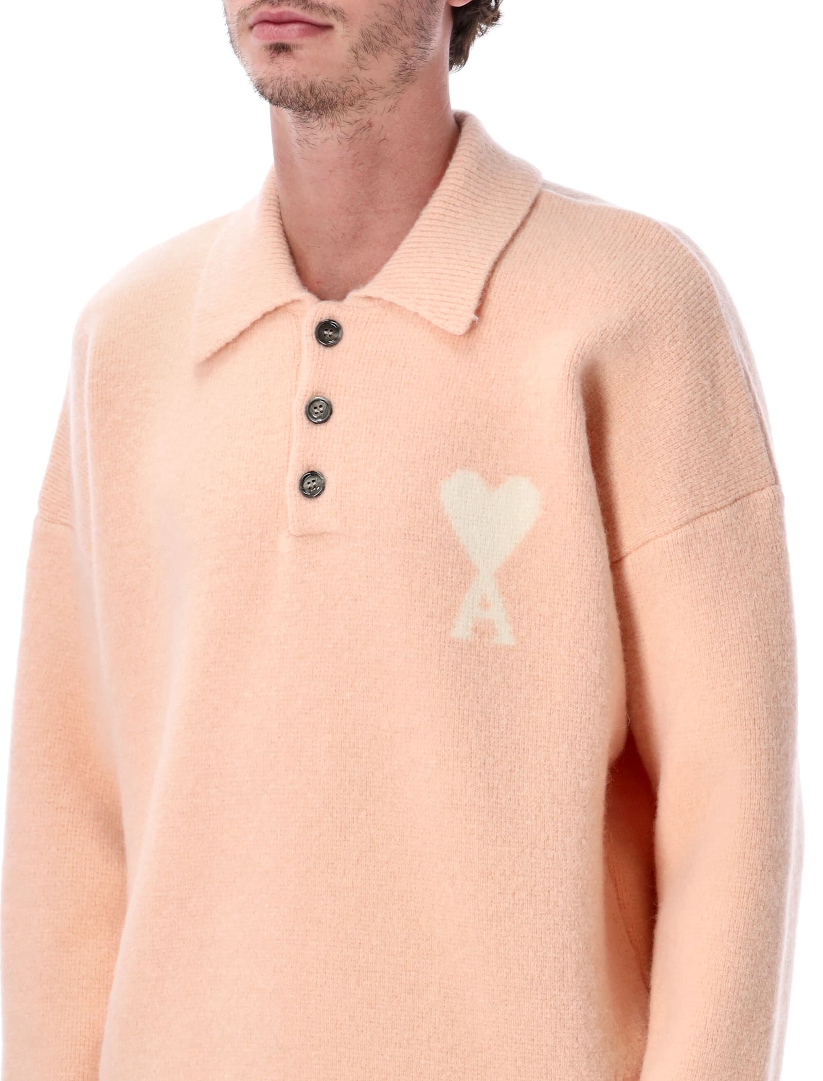 Ami Alexandre Mattiussi Ami Paris Powder Pink Ami De Coeur Polo Sweater Men In Pink