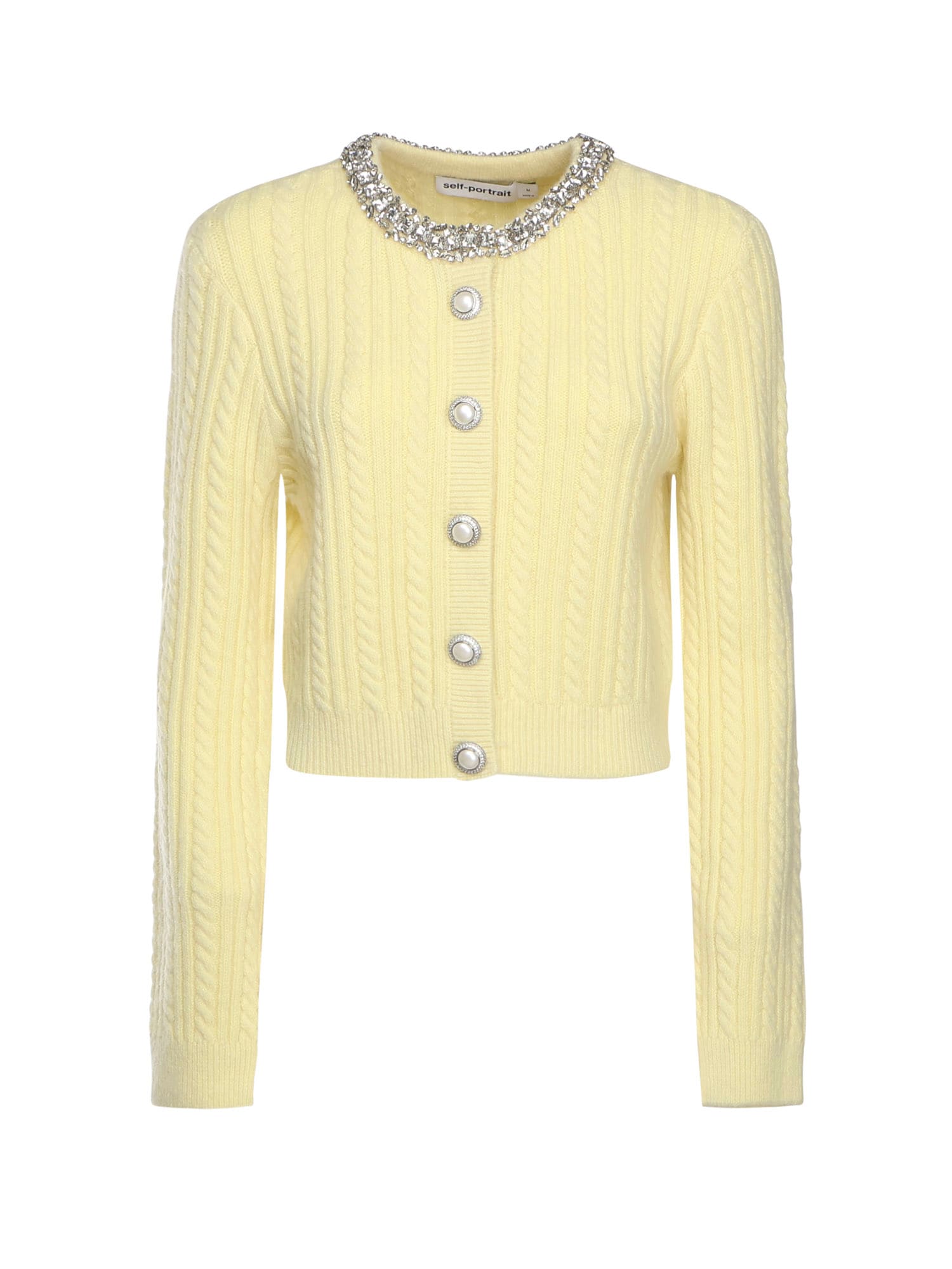 Self-portrait Alpaca Cardigan With Pearls And Rhinestones In Yellow