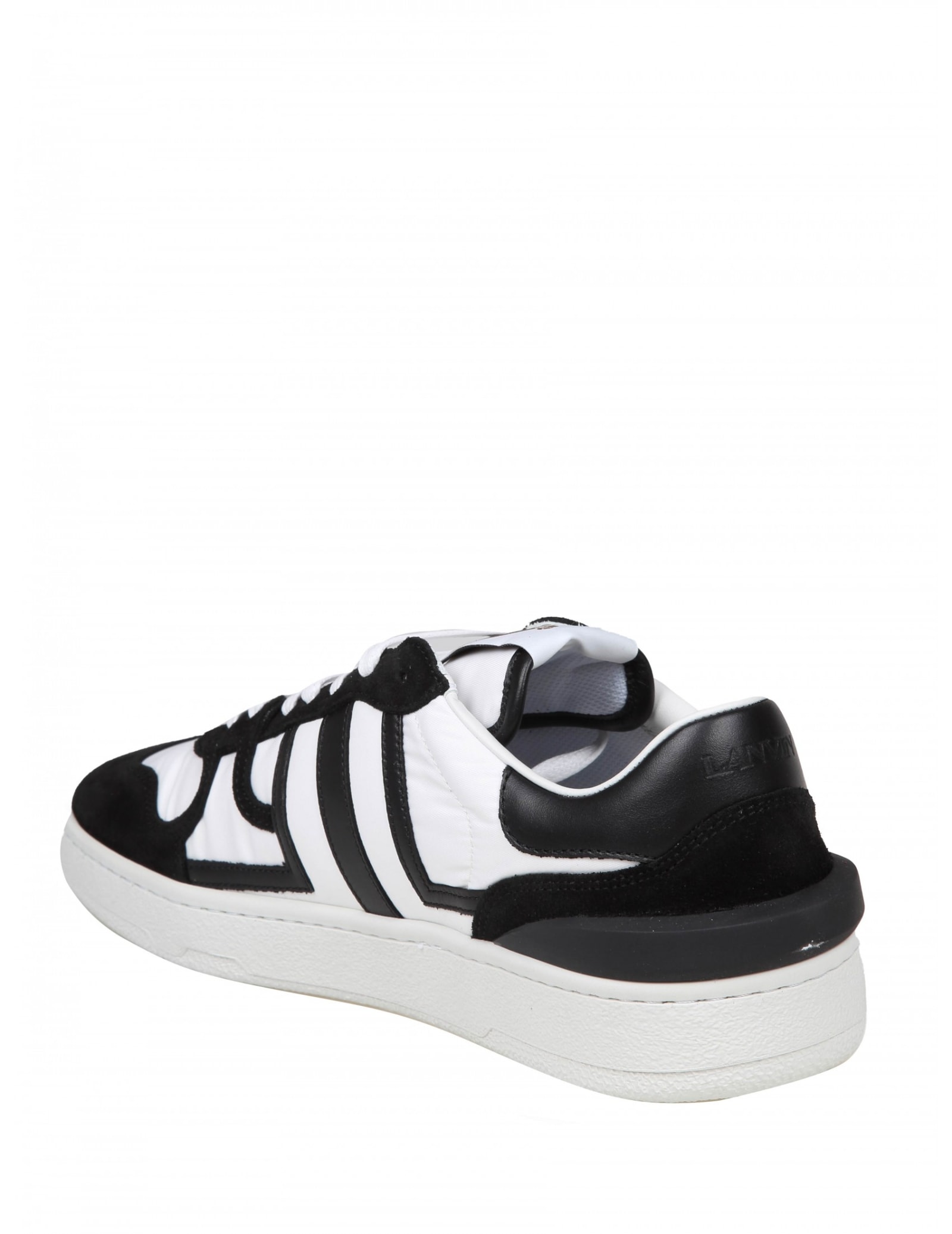 Shop Lanvin Clay Low Top Sneakers In White/black Leather And Nylon