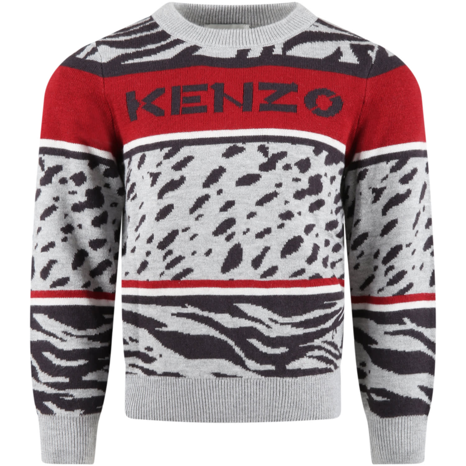 Kenzo Kids Gray Sweater For Kids With Black Logo