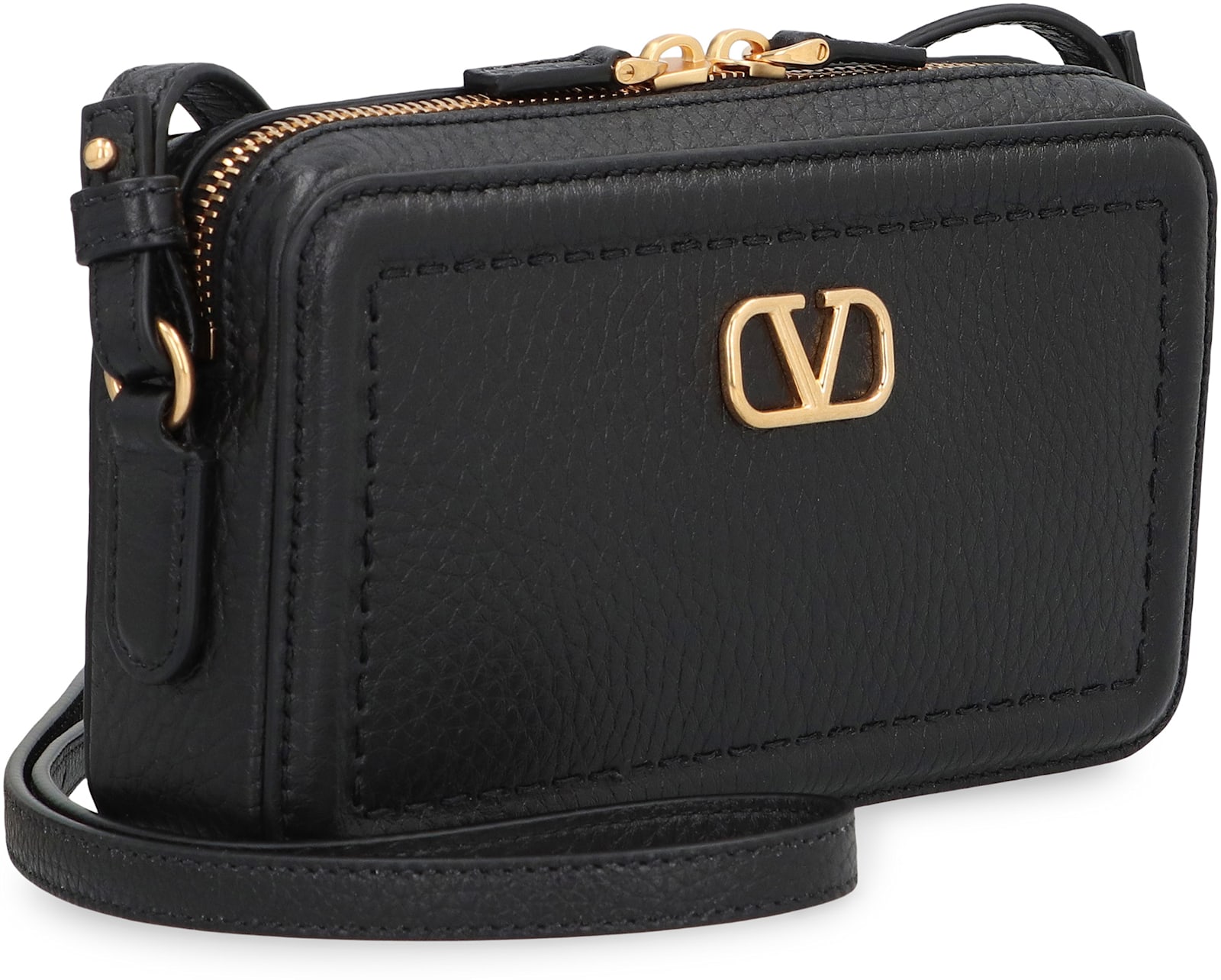 Valentino Garavani Alltime Leather Mini Crossbody Bag In Black