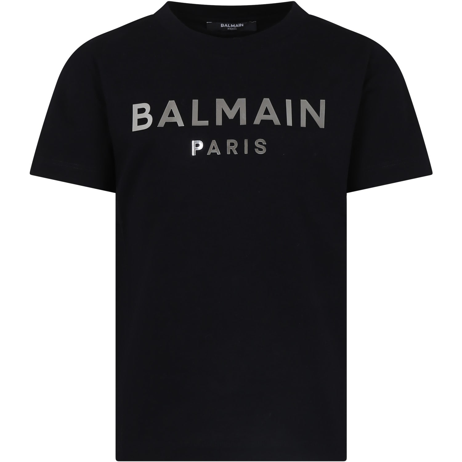 Balmain Black T-shirt For Kids With White Logo