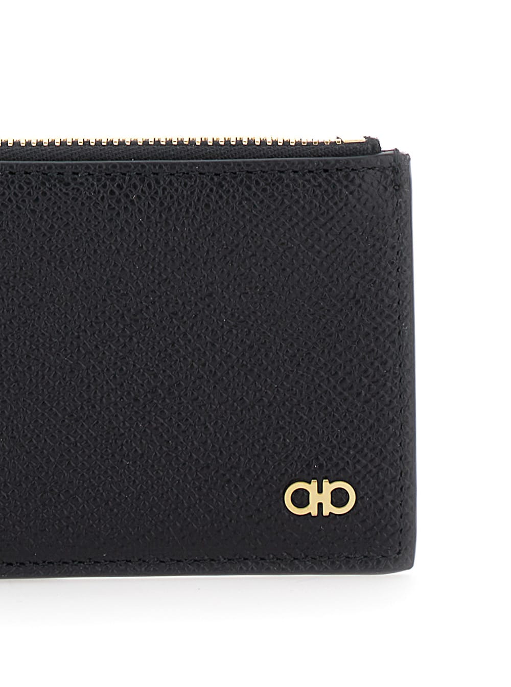 Shop Ferragamo Black Card-holder With Micro Gancini Detail In Hammered Leather Man