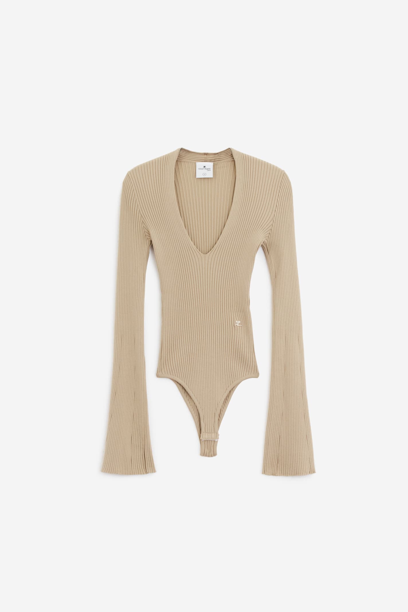 Shop Courrèges V Neck Rib Body In Sand